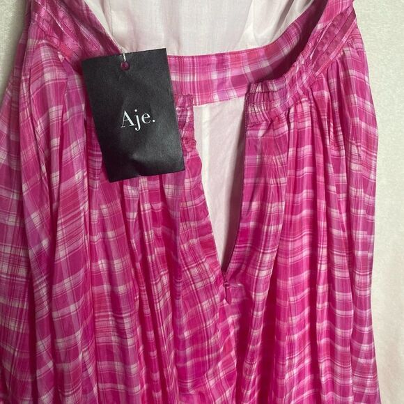 Aje Bungalow Sienna Halter Open Back Tiered Slit Maxi Dress Pink Size 8 Barbie - Picture 12 of 16